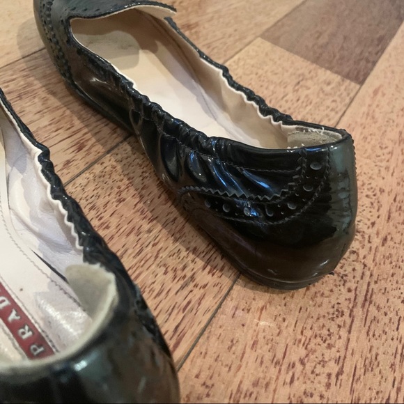 Prada | Patent Leather Navy Black Flats Loafers - Picture 4 of 8